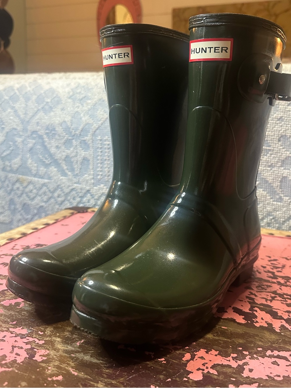 HUNTER Hunter Green Glossy Rain Boots sz 7